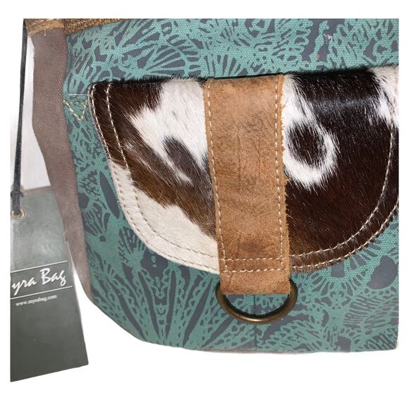 NWT Myra Bag Puerile Upcycled Canvas & Cowhide Leather Tote S-1454 - Picture 3 of 7